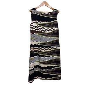Connected Apparel Y2K Printed Green Black Brown Stripe Art Shift Dress Size 8‎